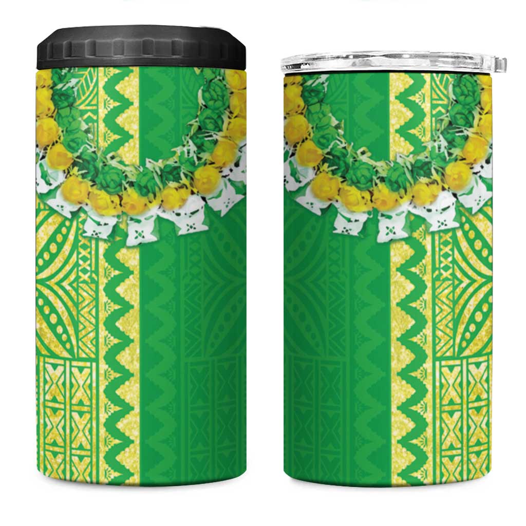 Fiji Lovoni 4 in 1 Can Cooler Tumbler Fijian Tapa Salusalu Green Glitter