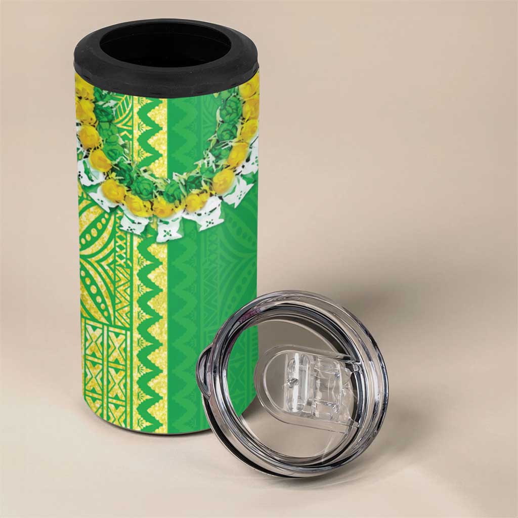 Fiji Lovoni 4 in 1 Can Cooler Tumbler Fijian Tapa Salusalu Green Glitter