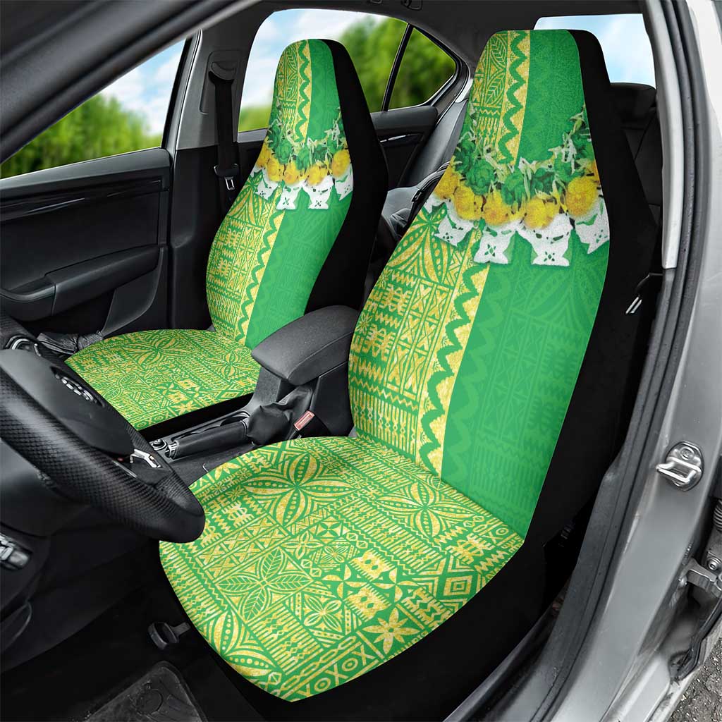 Fiji Lovoni Car Seat Cover Fijian Tapa Salusalu Green Glitter