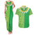 Fiji Lovoni Couples Matching Tank Maxi Dress and Hawaiian Shirt Fijian Tapa Salusalu Green Glitter