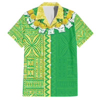 Fiji Lovoni Family Matching Short Sleeve Bodycon Dress and Hawaiian Shirt Fijian Tapa Salusalu Green Glitter