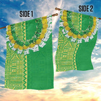 Fiji Lovoni Garden Flag Fijian Tapa Salusalu Green Glitter