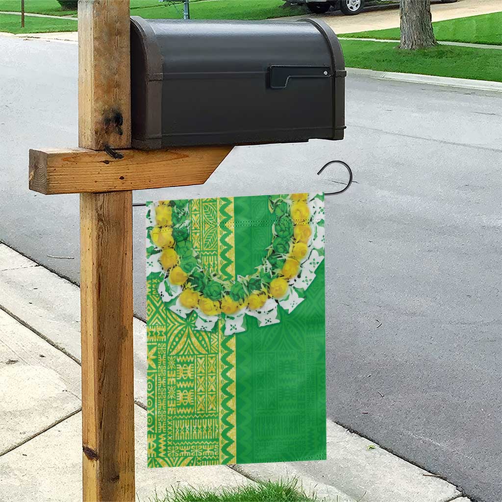 Fiji Lovoni Garden Flag Fijian Tapa Salusalu Green Glitter