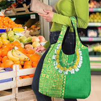 Fiji Lovoni Grocery Bag Fijian Tapa Salusalu Green Glitter