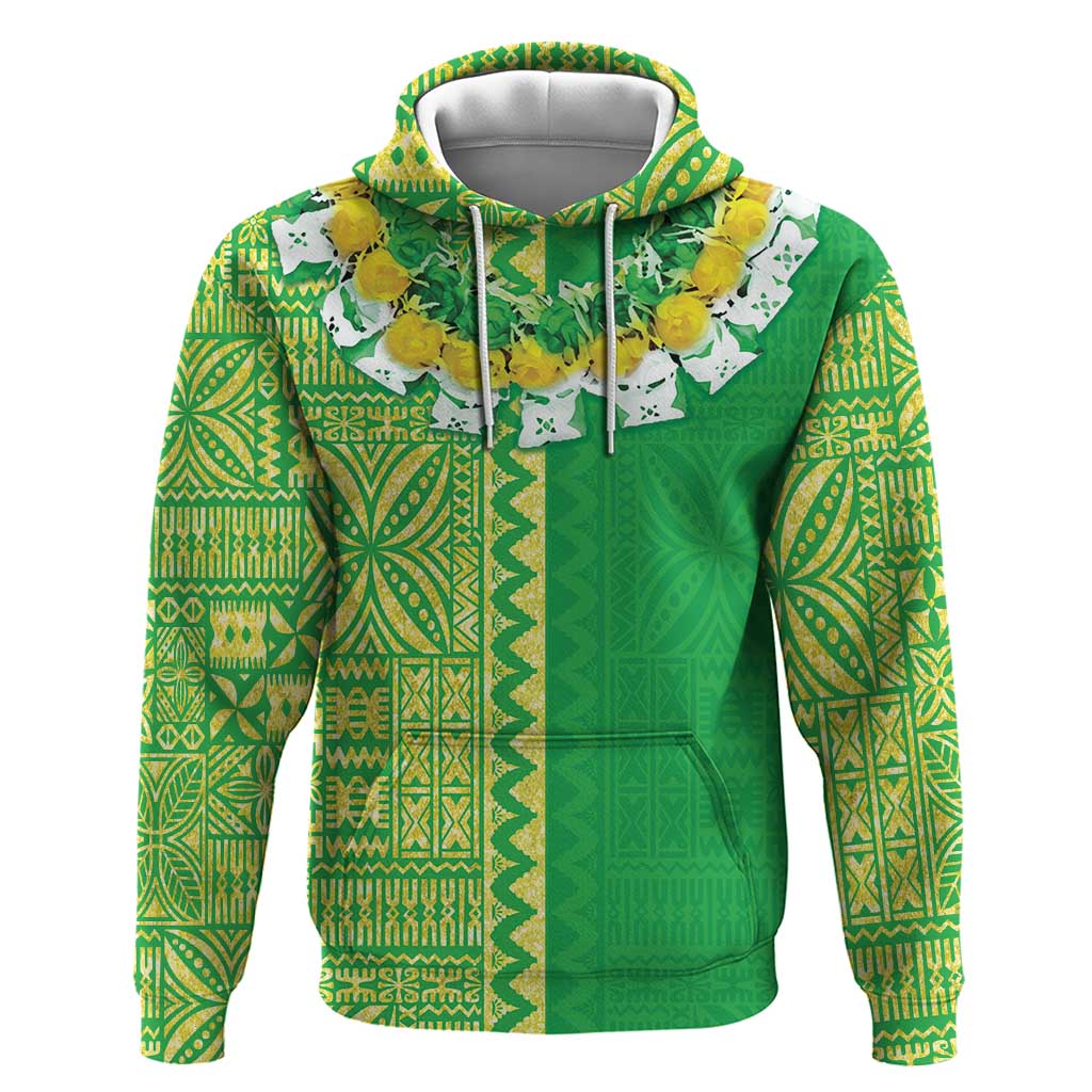 Fiji Lovoni Hoodie Fijian Tapa Salusalu Green Glitter