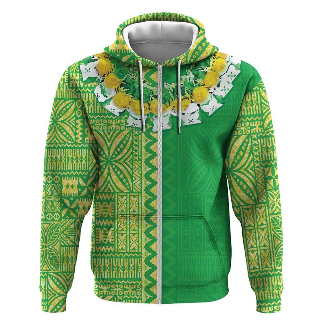 Fiji Lovoni Hoodie Fijian Tapa Salusalu Green Glitter