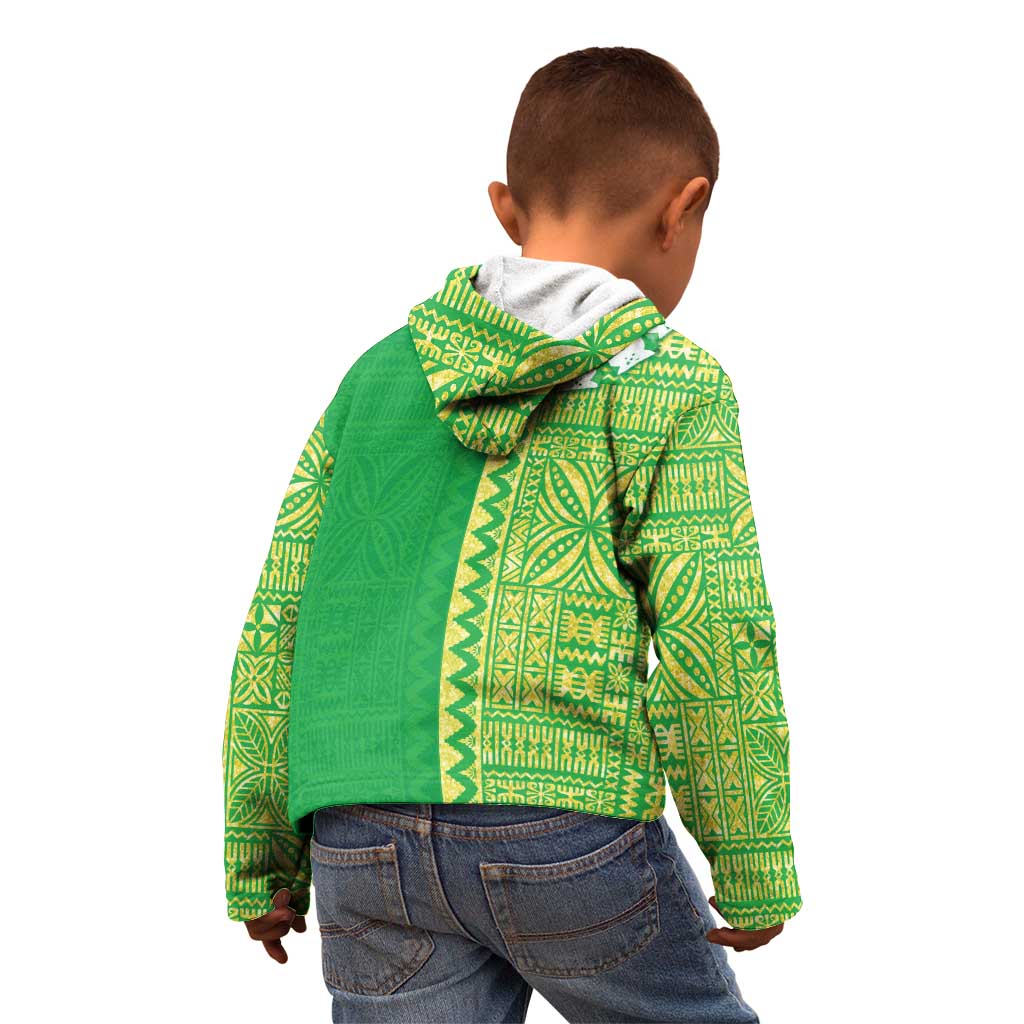 Fiji Lovoni Kid Hoodie Fijian Tapa Salusalu Green Glitter