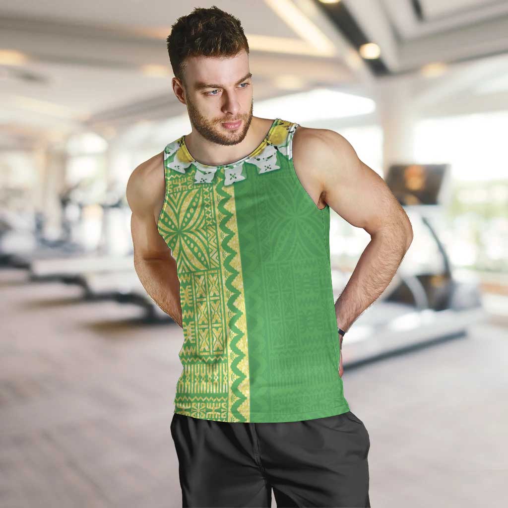 Fiji Lovoni Men Tank Top Fijian Tapa Salusalu Green Glitter