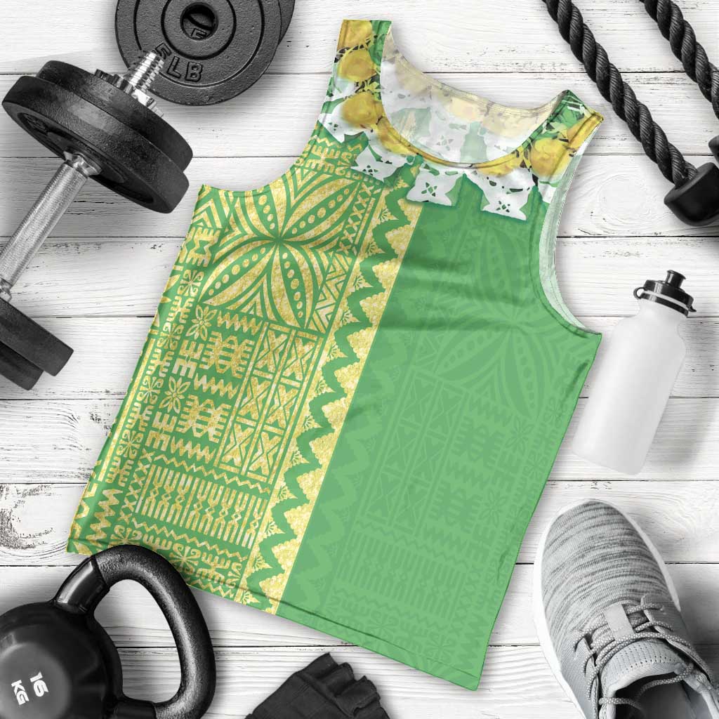 Fiji Lovoni Men Tank Top Fijian Tapa Salusalu Green Glitter