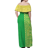 Fiji Lovoni Off Shoulder Maxi Dress Fijian Tapa Salusalu Green Glitter