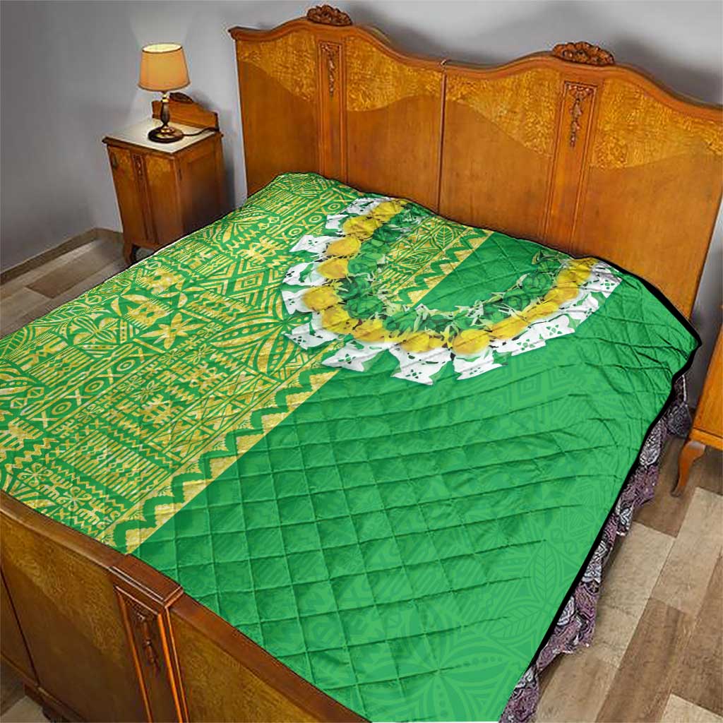 Fiji Lovoni Quilt Fijian Tapa Salusalu Green Glitter