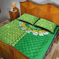 Fiji Lovoni Quilt Bed Set Fijian Tapa Salusalu Green Glitter