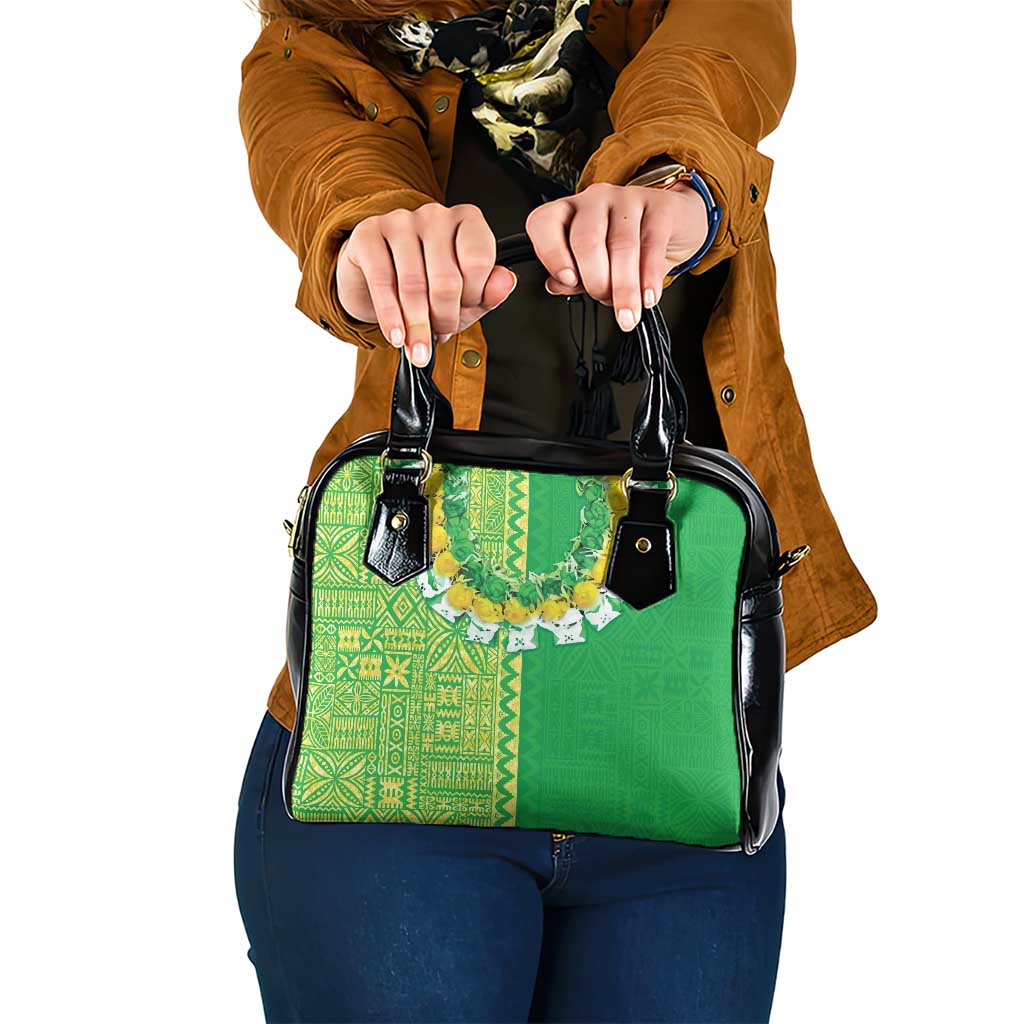 Fiji Lovoni Shoulder Handbag Fijian Tapa Salusalu Green Glitter