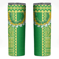 Fiji Lovoni Skinny Tumbler Fijian Tapa Salusalu Green Glitter
