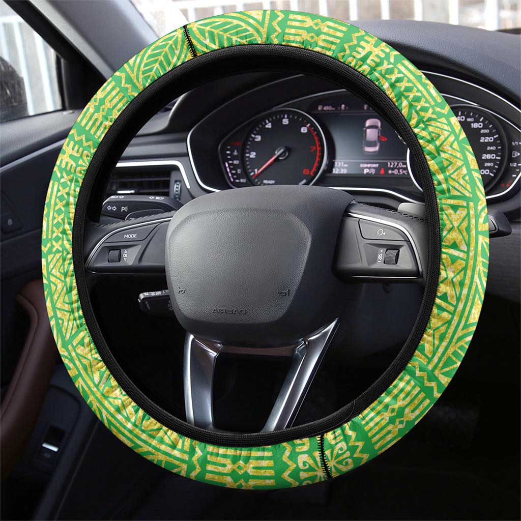 Fiji Lovoni Steering Wheel Cover Fijian Tapa Salusalu Green Glitter