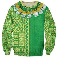 Fiji Lovoni Sweatshirt Fijian Tapa Salusalu Green Glitter