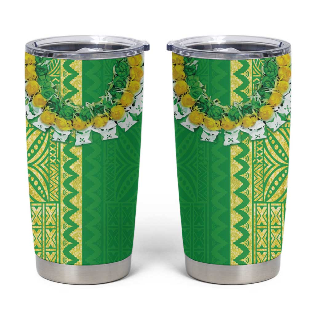 Fiji Lovoni Tumbler Cup Fijian Tapa Salusalu Green Glitter