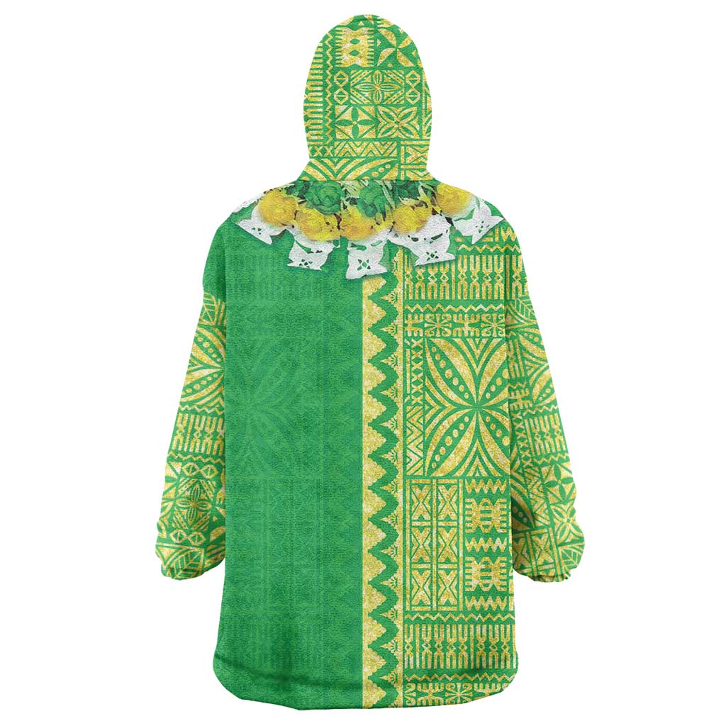 Fiji Lovoni Wearable Blanket Hoodie Fijian Tapa Salusalu Green Glitter