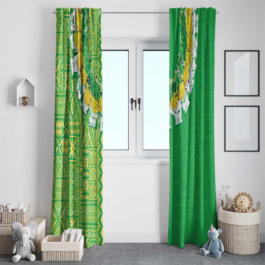 Fiji Lovoni Window Curtain Fijian Tapa Salusalu Green Glitter