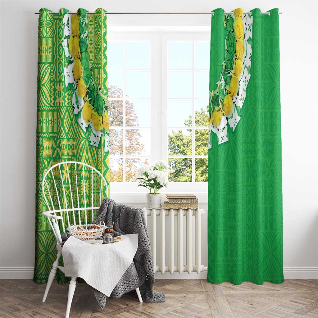 Fiji Lovoni Window Curtain Fijian Tapa Salusalu Green Glitter
