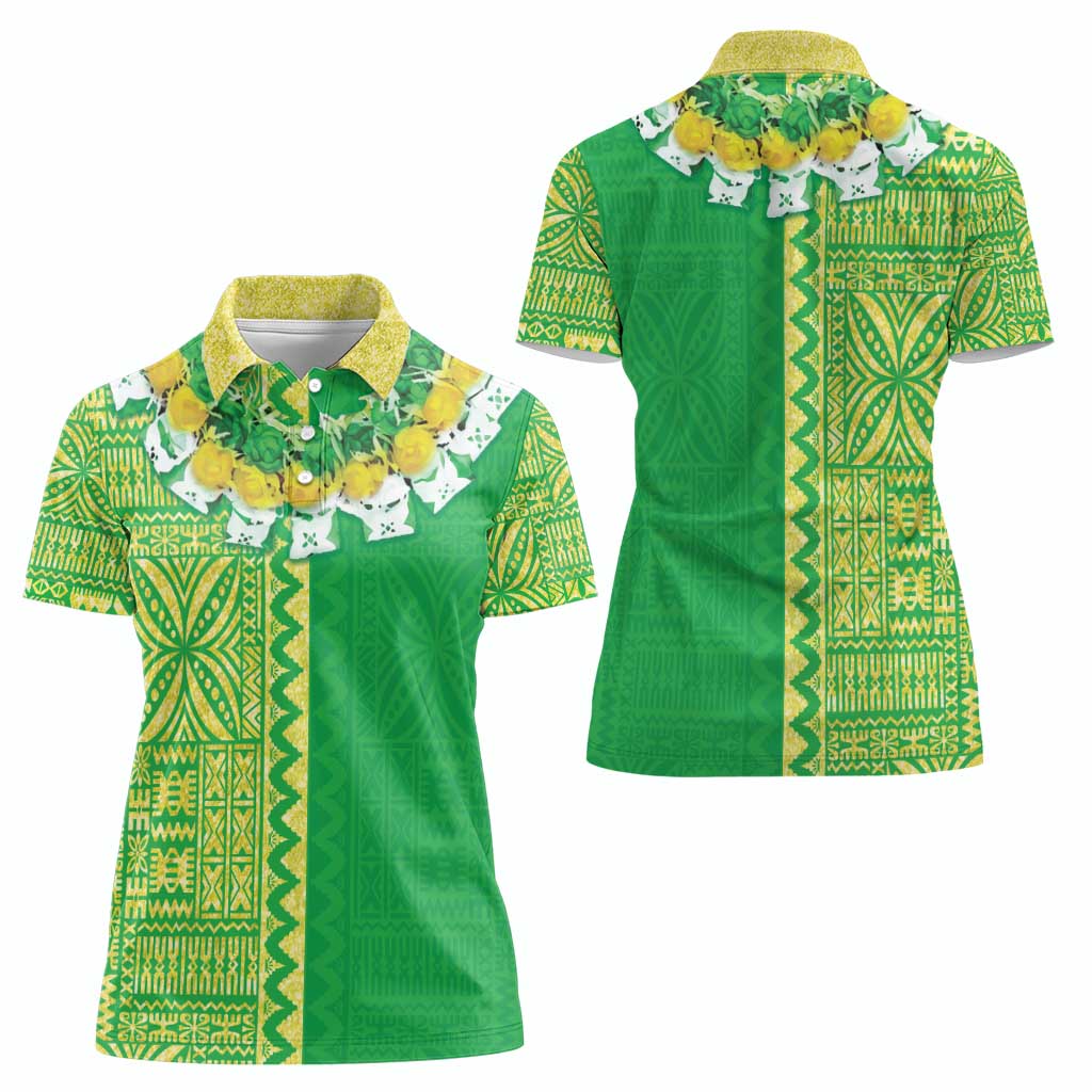 Fiji Lovoni Women Polo Shirt Fijian Tapa Salusalu Green Glitter