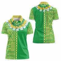 Fiji Lovoni Women Polo Shirt Fijian Tapa Salusalu Green Glitter
