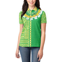 Fiji Lovoni Women Polo Shirt Fijian Tapa Salusalu Green Glitter
