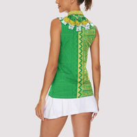 Fiji Lovoni Women Sleeveless Polo Shirt Fijian Tapa Salusalu Green Glitter