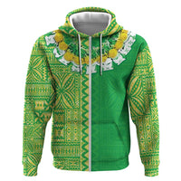 Fiji Lovoni Zip Hoodie Fijian Tapa Salusalu Green Glitter