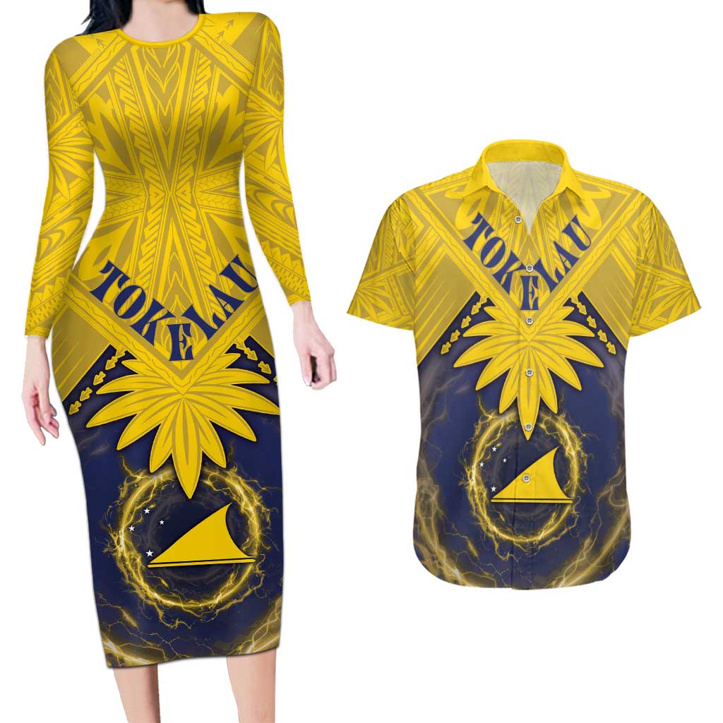 Tokelau Tokehega Day Couples Matching Long Sleeve Bodycon Dress and Hawaiian Shirt National Badge Special Style - Polynesian Pride