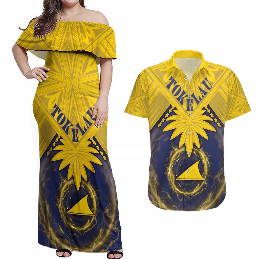 Tokelau Tokehega Day Couples Matching Off Shoulder Maxi Dress and Hawaiian Shirt National Badge Special Style - Polynesian Pride
