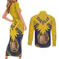 Tokelau Tokehega Day Couples Matching Short Sleeve Bodycon Dress and Long Sleeve Button Shirt National Badge Special Style - Polynesian Pride