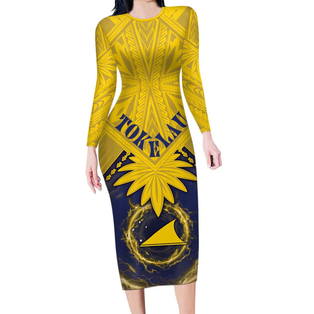 Tokelau Tokehega Day Long Sleeve Bodycon Dress National Badge Special Style - Polynesian Pride