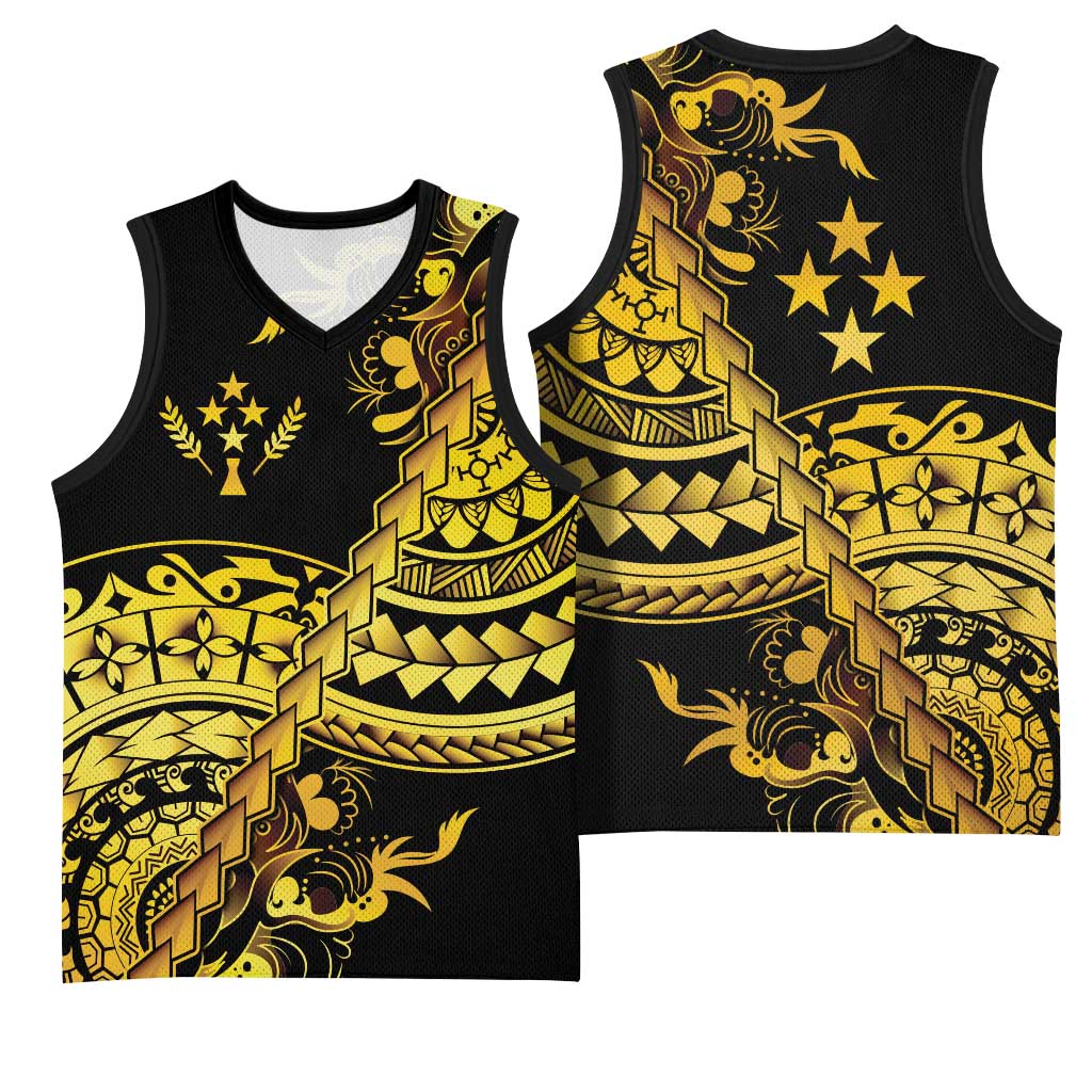 Kosrae Liberation Day Basketball Jersey Polynesian Floral Tattoo - Polynesian Pride