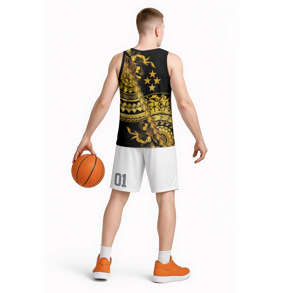 Kosrae Liberation Day Basketball Jersey Polynesian Floral Tattoo - Polynesian Pride