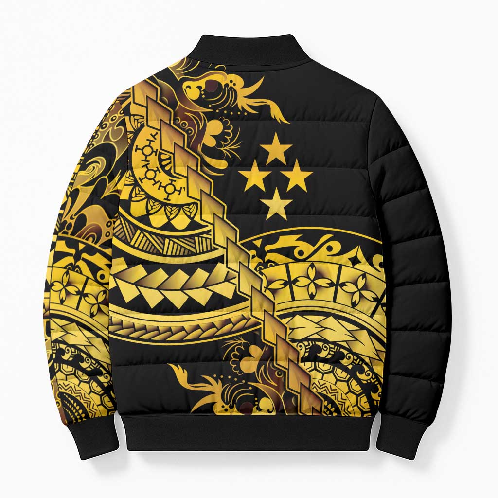 Kosrae Liberation Day Bomber Puffer Jacket Polynesian Floral Tattoo - Polynesian Pride