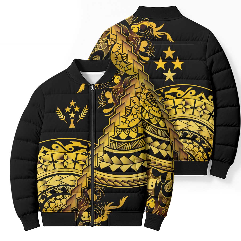 Kosrae Liberation Day Bomber Puffer Jacket Polynesian Floral Tattoo - Polynesian Pride
