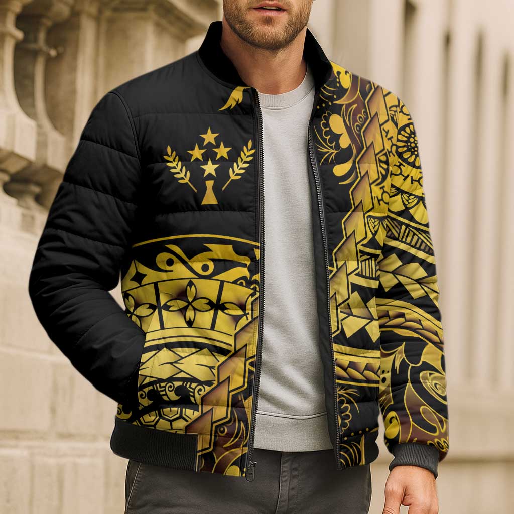 Kosrae Liberation Day Bomber Puffer Jacket Polynesian Floral Tattoo - Polynesian Pride