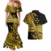 Kosrae Liberation Day Couples Matching Mermaid Dress and Hawaiian Shirt Polynesian Floral Tattoo - Polynesian Pride