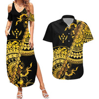 Kosrae Liberation Day Couples Matching Summer Maxi Dress and Hawaiian Shirt Polynesian Floral Tattoo - Polynesian Pride