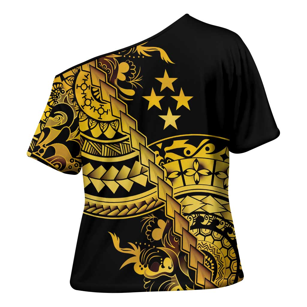 Kosrae Liberation Day Cross Shoulder Shirt Polynesian Floral Tattoo LT05 - Polynesian Pride