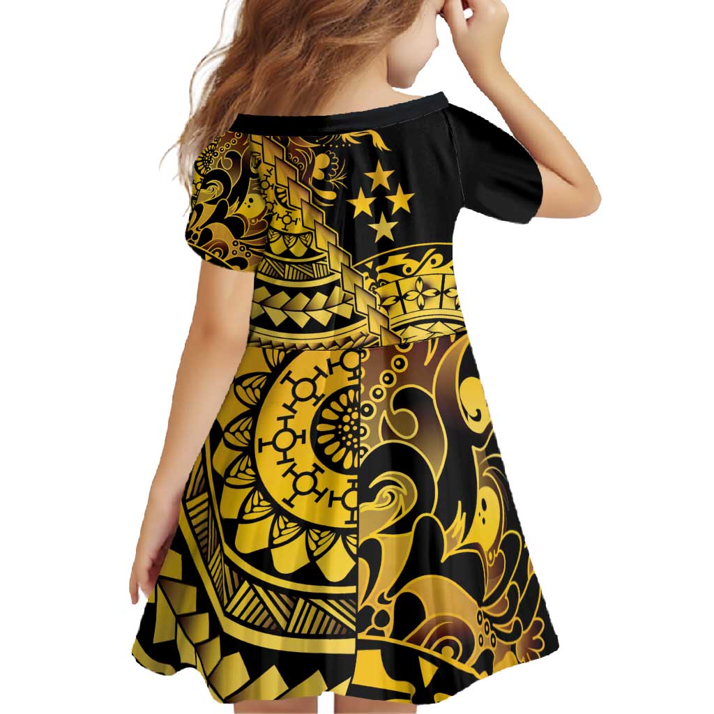 Kosrae Liberation Day Family Matching Long Sleeve Bodycon Dress and Hawaiian Shirt Polynesian Floral Tattoo - Polynesian Pride