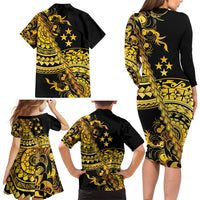 Kosrae Liberation Day Family Matching Long Sleeve Bodycon Dress and Hawaiian Shirt Polynesian Floral Tattoo - Polynesian Pride