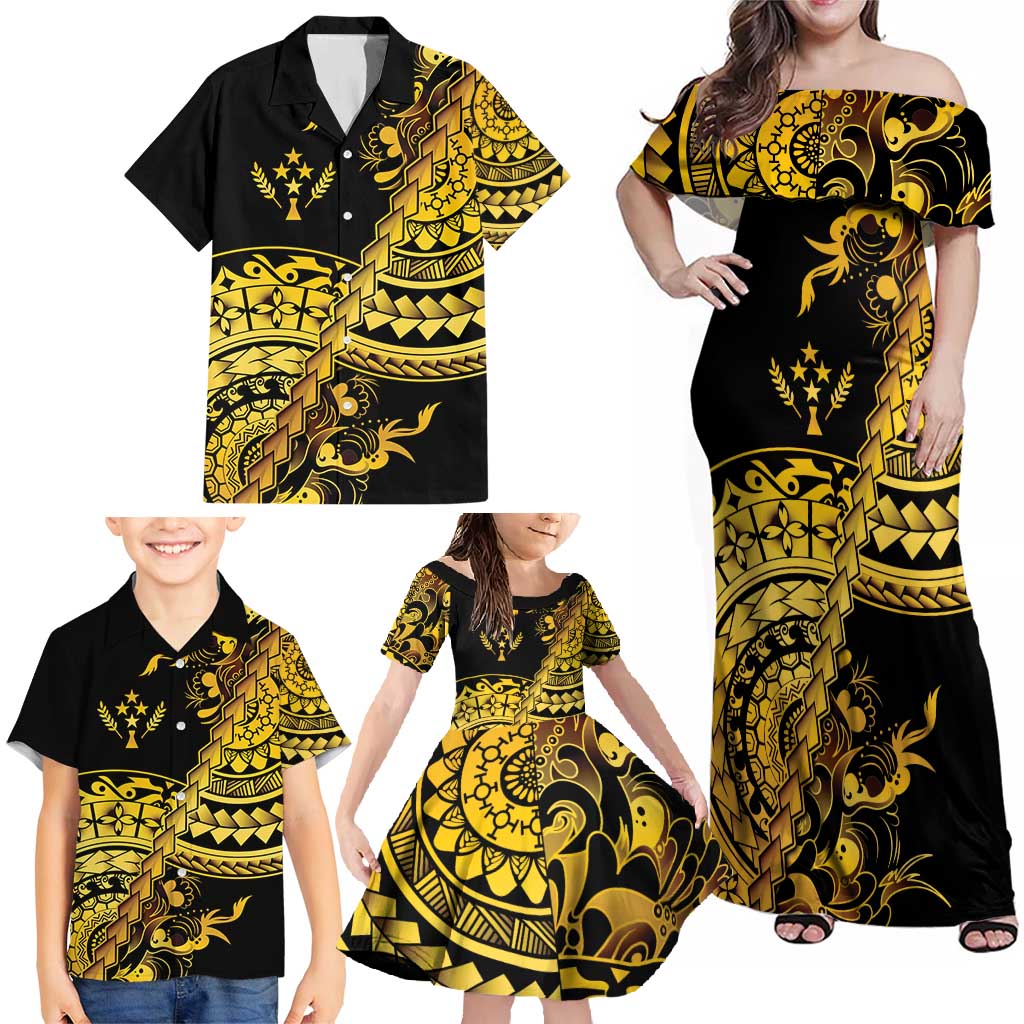 Kosrae Liberation Day Family Matching Off Shoulder Maxi Dress and Hawaiian Shirt Polynesian Floral Tattoo - Polynesian Pride