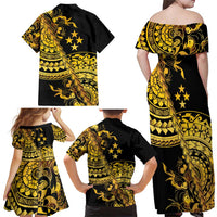 Kosrae Liberation Day Family Matching Off Shoulder Maxi Dress and Hawaiian Shirt Polynesian Floral Tattoo - Polynesian Pride