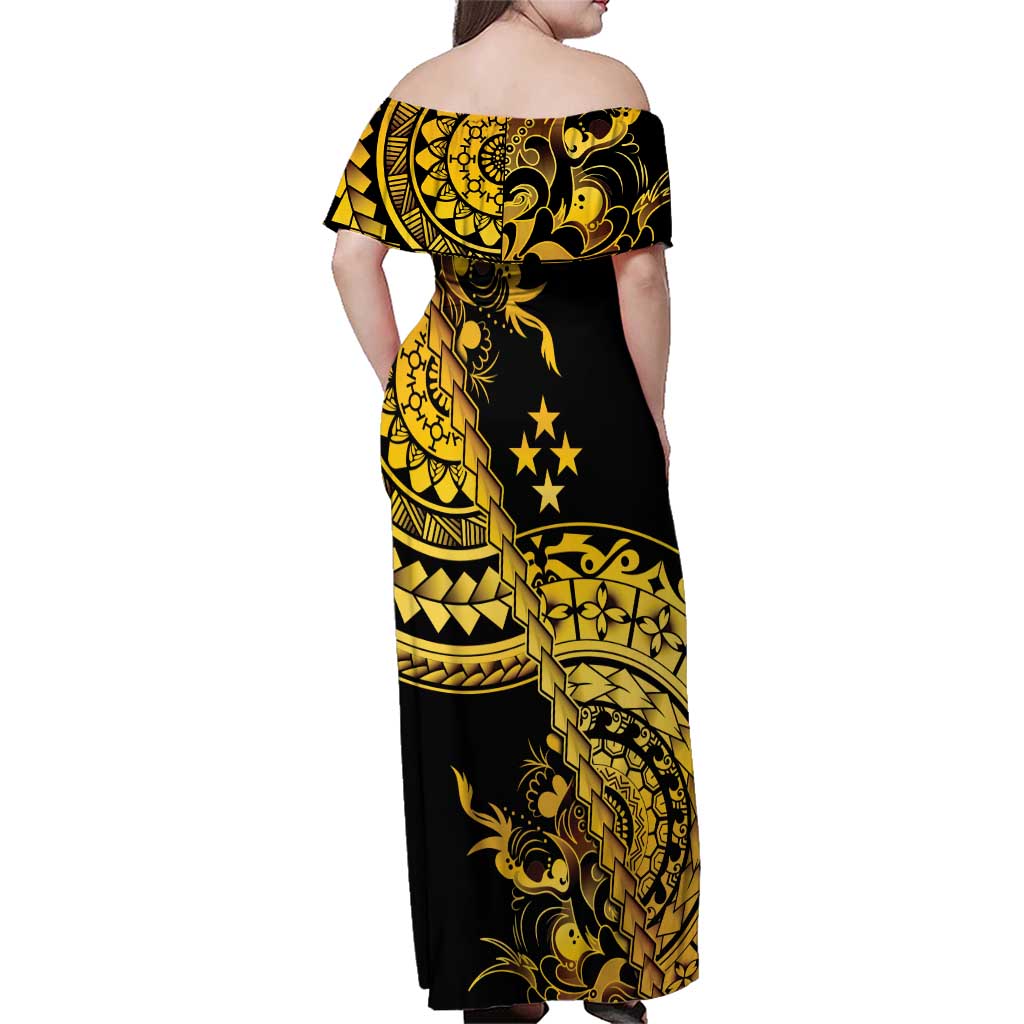 Kosrae Liberation Day Family Matching Off Shoulder Maxi Dress and Hawaiian Shirt Polynesian Floral Tattoo - Polynesian Pride