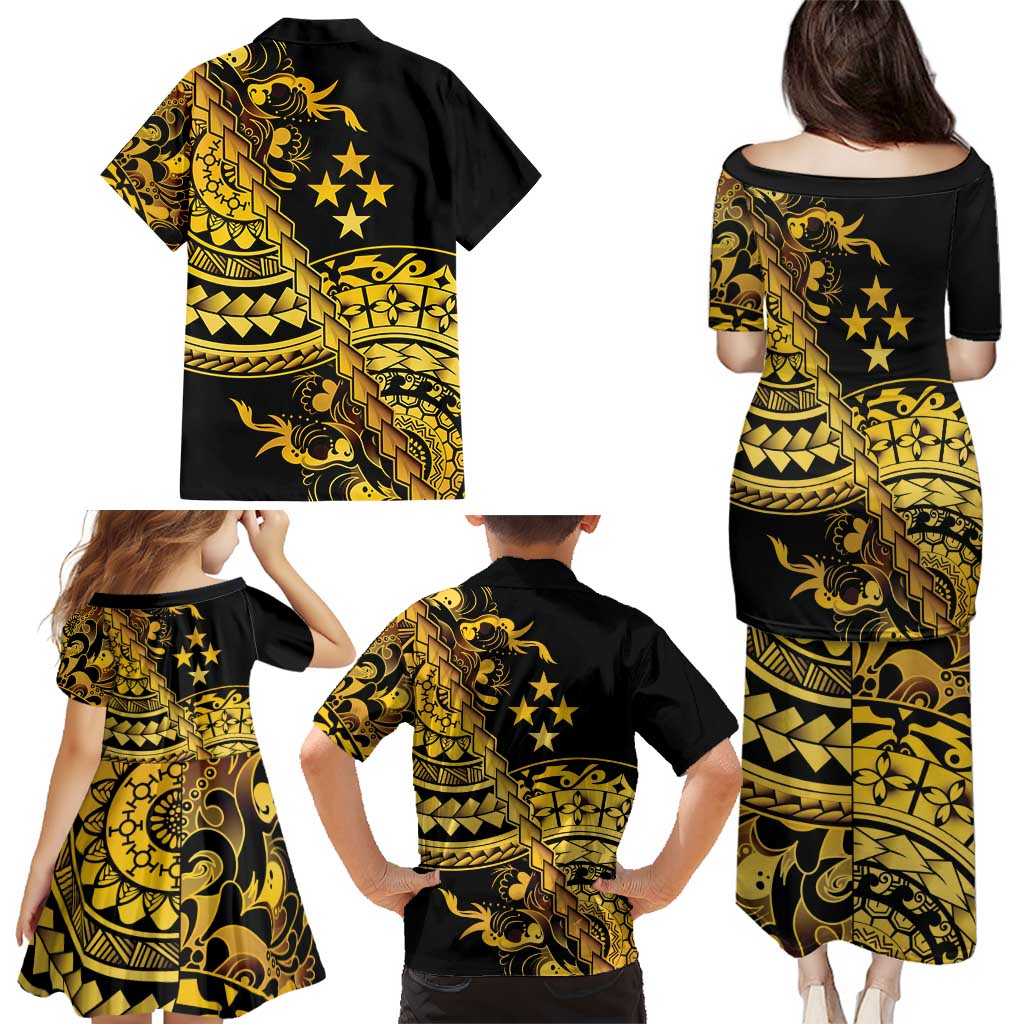 Kosrae Liberation Day Family Matching Puletasi and Hawaiian Shirt Polynesian Floral Tattoo - Polynesian Pride