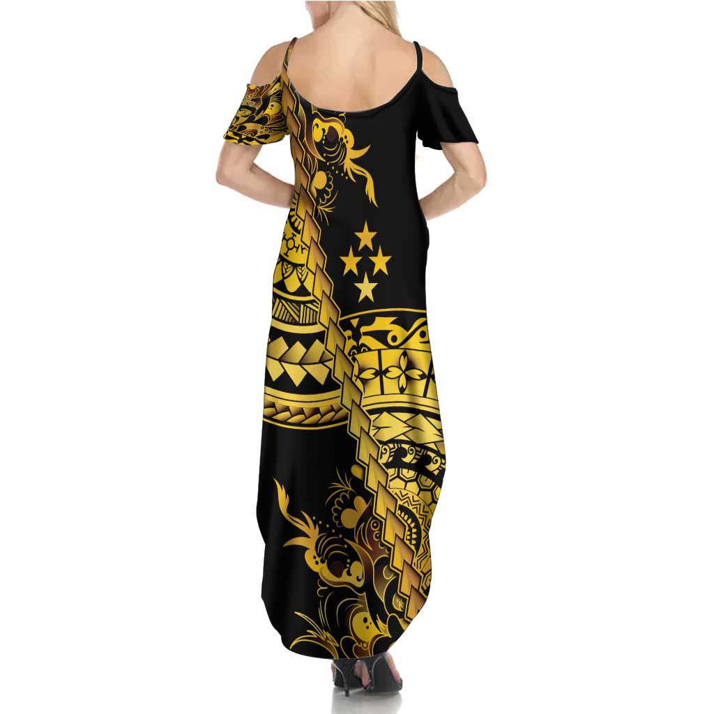 Kosrae Liberation Day Family Matching Summer Maxi Dress and Hawaiian Shirt Polynesian Floral Tattoo - Polynesian Pride