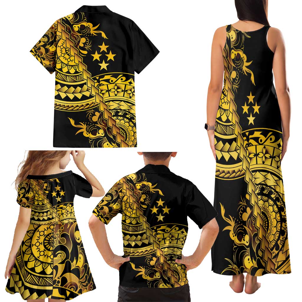 Kosrae Liberation Day Family Matching Tank Maxi Dress and Hawaiian Shirt Polynesian Floral Tattoo - Polynesian Pride