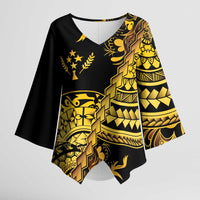 Kosrae Liberation Day Kimono Sleeve Blouse Polynesian Floral Tattoo - Polynesian Pride